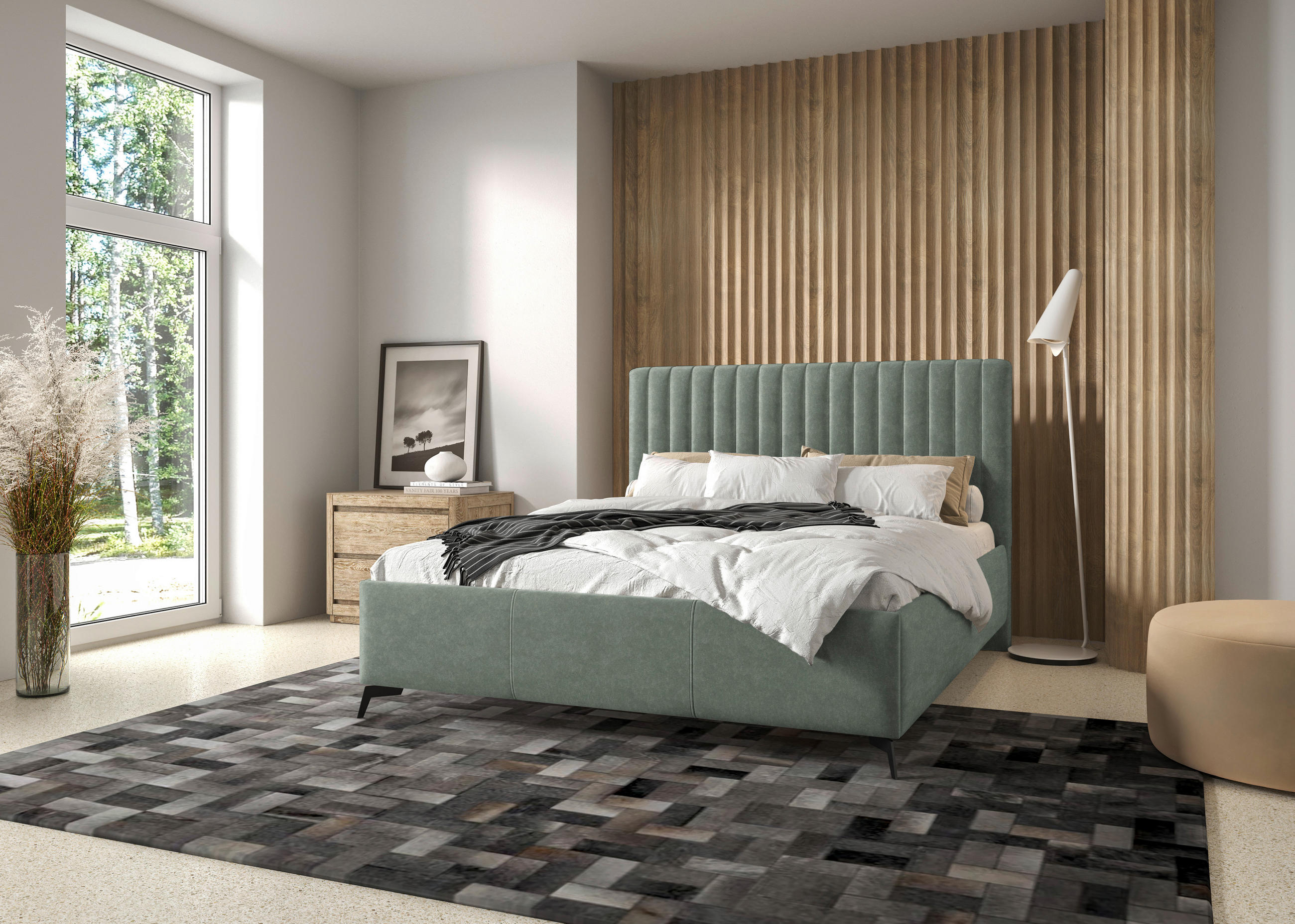 POLSTERBETT gepolstertes Kopfteil, Lattenrost, Bettkasten 160/200 cm  in Grau  - Schwarz/Grau, KONVENTIONELL, Holz/Textil (160/200cm) - Boxxx