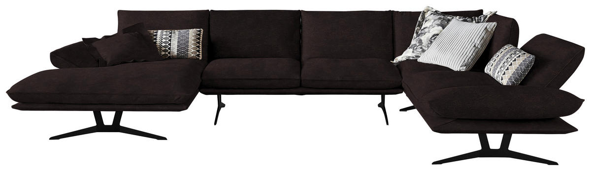 WOHNLANDSCHAFT in Echtleder Dunkelbraun  - Dunkelbraun/Schwarz, Natur, Leder/Metall (155/359/217cm) - Dieter Knoll