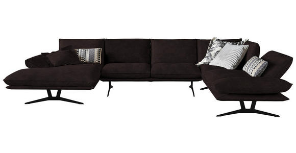 WOHNLANDSCHAFT Formia in Echtleder Dunkelbraun  - Dunkelbraun/Schwarz, Natur, Leder/Metall (155/359/217cm) - Dieter Knoll