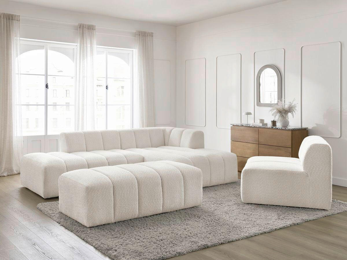ECKSOFA Ottomane rechts  ANNECY Weiß Bouclé  - Schwarz/Weiß, MODERN, Kunststoff/Textil (262/170cm)