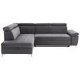 ECKSOFA Dunkelgrau Mikrofaser  - Chromfarben/Dunkelgrau, KONVENTIONELL, Textil/Metall (206/271cm) - Carryhome