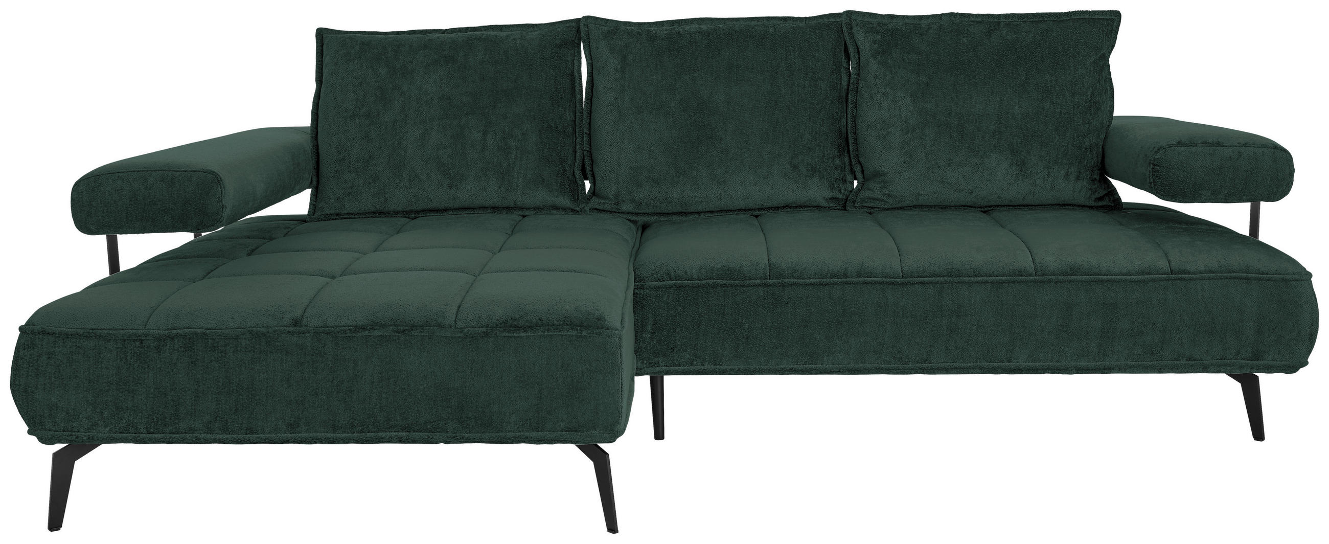 ECKSOFA in Webstoff Dunkelgrün  - Dunkelgrün/Schwarz, Design, Textil/Metall (180/266cm) - Welnova