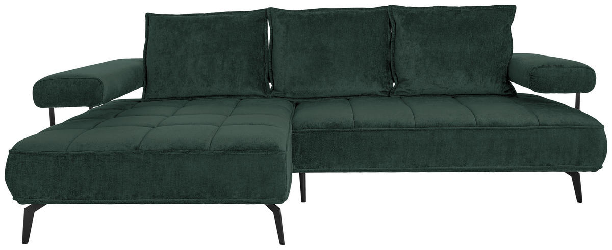 ECKSOFA in Webstoff Dunkelgrün  - Dunkelgrün/Schwarz, Design, Textil/Metall (180/266cm) - Welnova
