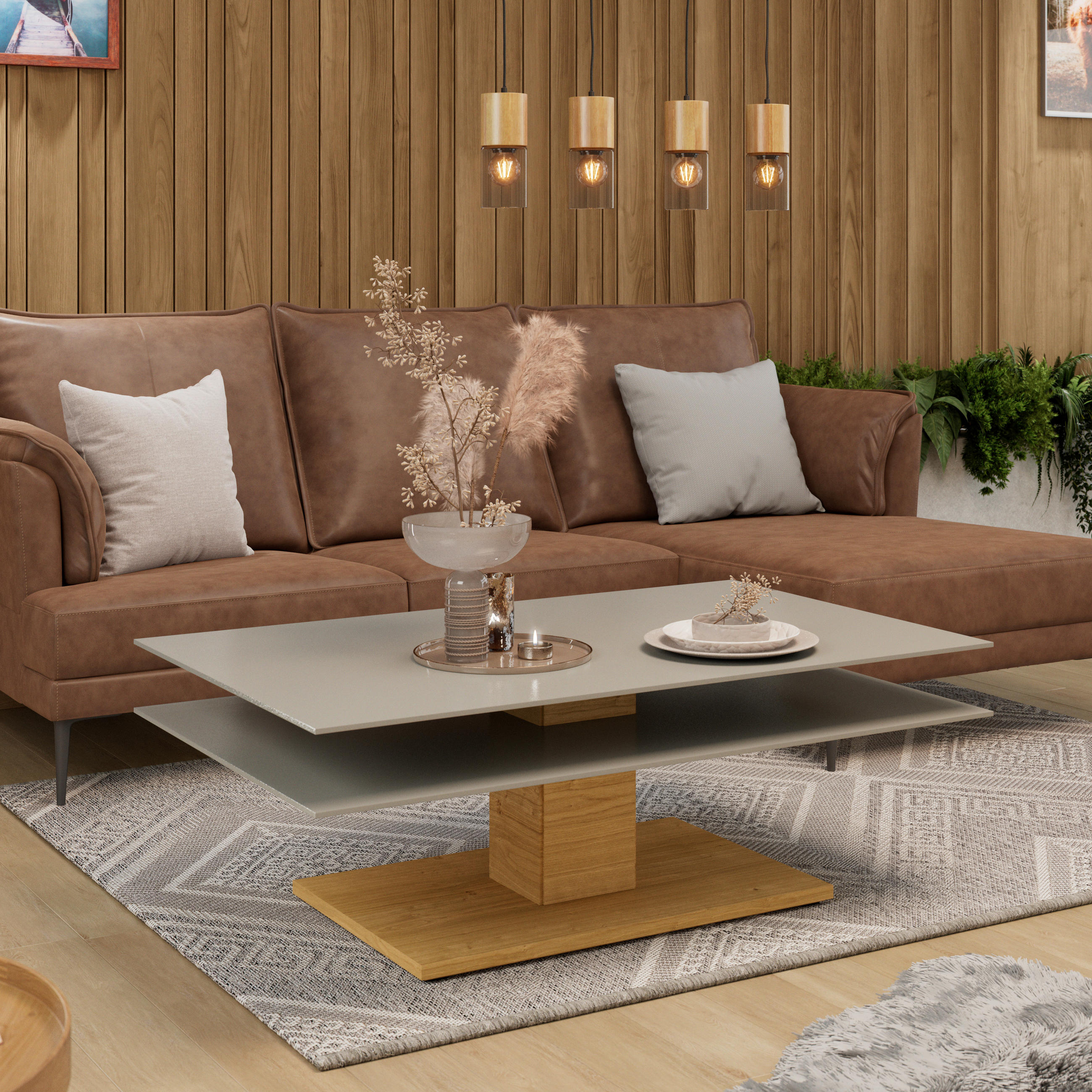 COUCHTISCH in Holz, Glas, Holzwerkstoff 120/75/43 cm  - Eichefarben/Grau, Design, Glas/Holz (120/75/43cm) - Voglauer
