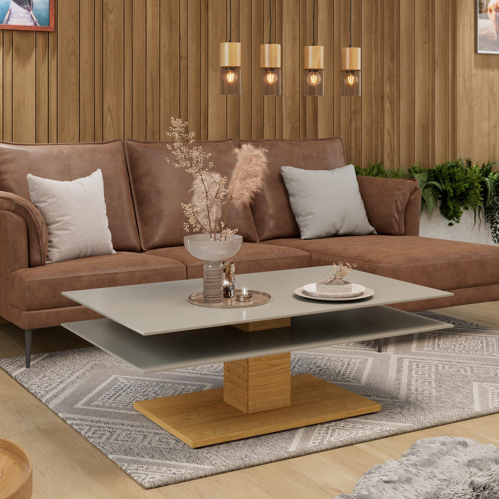 Thumbnail - Voglauer Couchtisch, Grau, Eiche, Holz, Glas, Holzwerkstoff, Wildeiche, furniert, massiv, rechteckig, eckig, Bodenplatte...