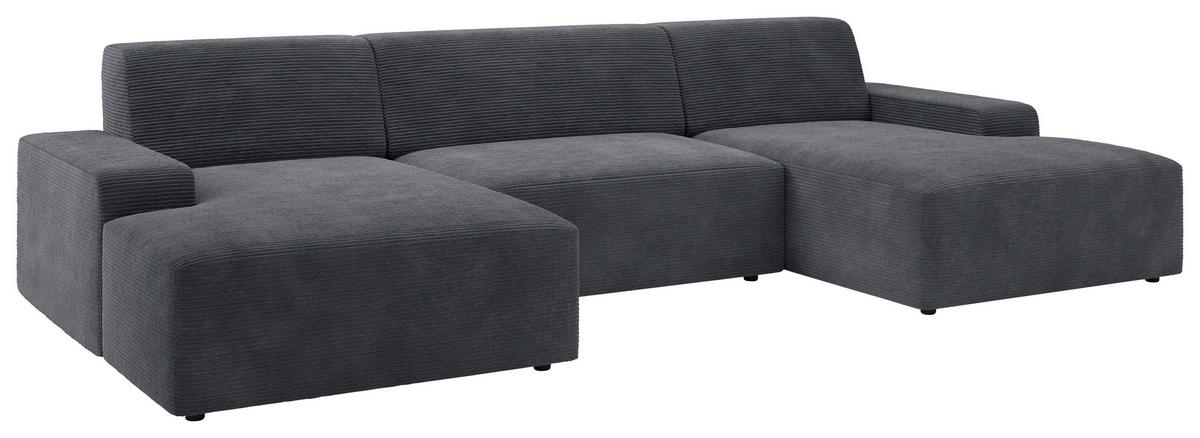 WOHNLANDSCHAFT in Cord Dunkelgrau  - Dunkelgrau/Schwarz, Modern, Kunststoff/Textil (162/329/162cm) - Trendmanufaktur