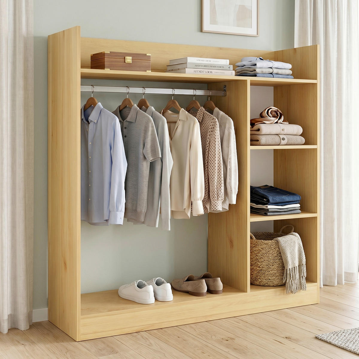 ODPRTA OMARA ZA OBLAČILA - medeni hrast, Moderno, kovina/leseni material (124/120/35cm) - Livetastic