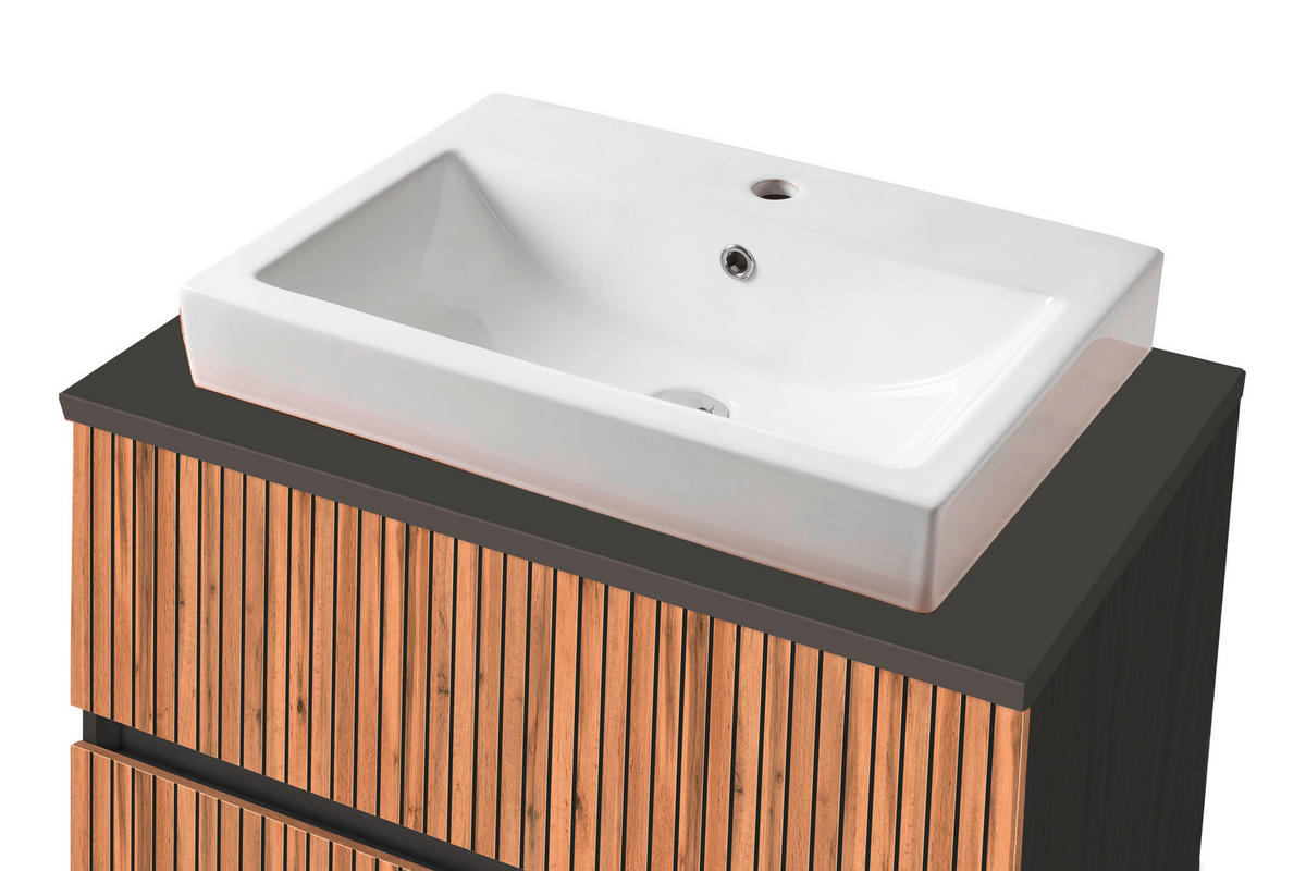 BADEZIMMER  in 90 cm  - Eiche Wotan/Graphitfarben, KONVENTIONELL, Glas/Keramik (90cm) - Xora