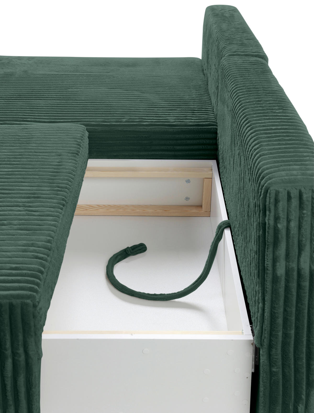 ECKSOFA in Cord Dunkelgrün  - Dunkelgrün/Schwarz, Modern, Holz/Textil (145/210cm) - MID.YOU