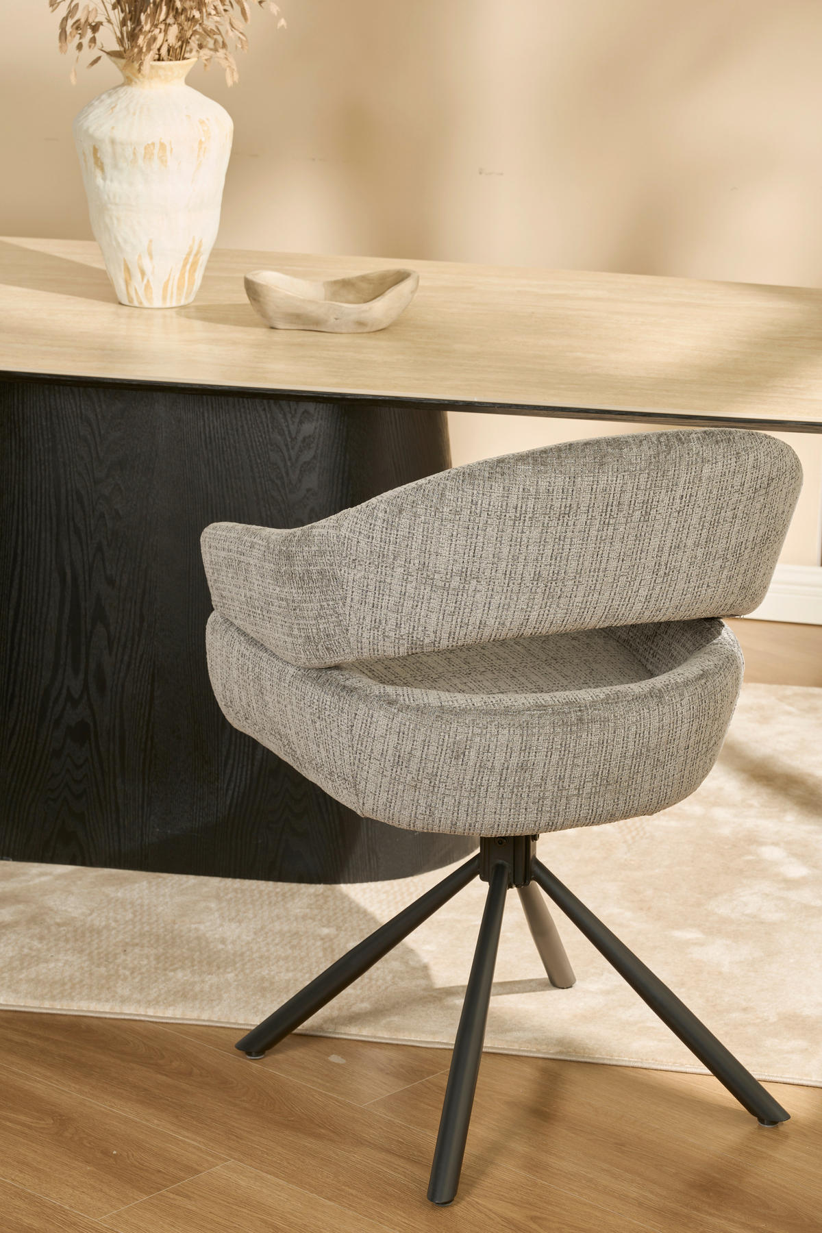 ARMLEHNSTUHL  Sitzfläche 360° drehbar Chenille  Grau  - Schwarz/Grau, MODERN, Holz/Textil (58/85/62cm) - Livetastic