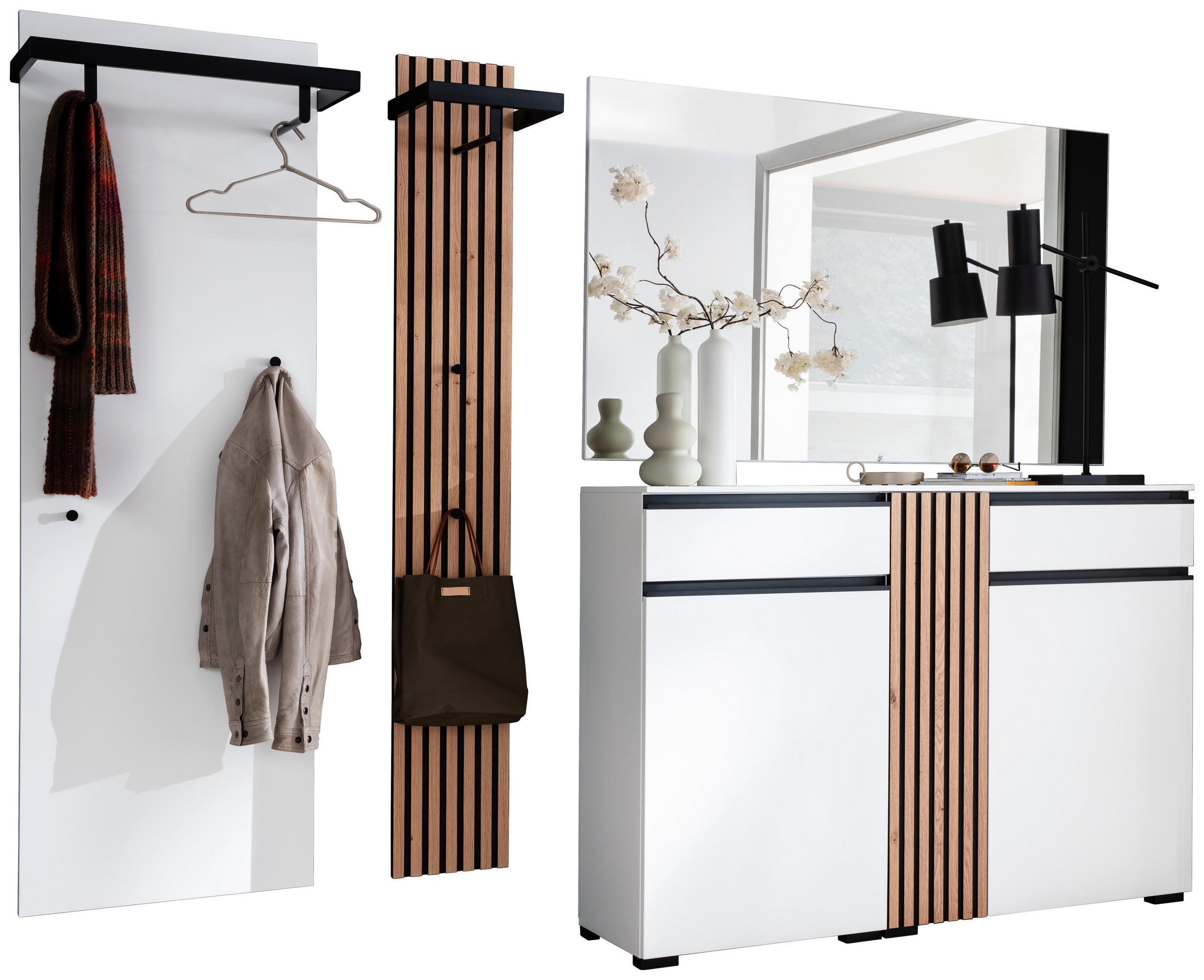 GARDEROBE 4-teilig  in 270/200/38 cm  - Eichefarben/Weiß, Design, Holz/Holzwerkstoff (270/200/38cm) - Moderano