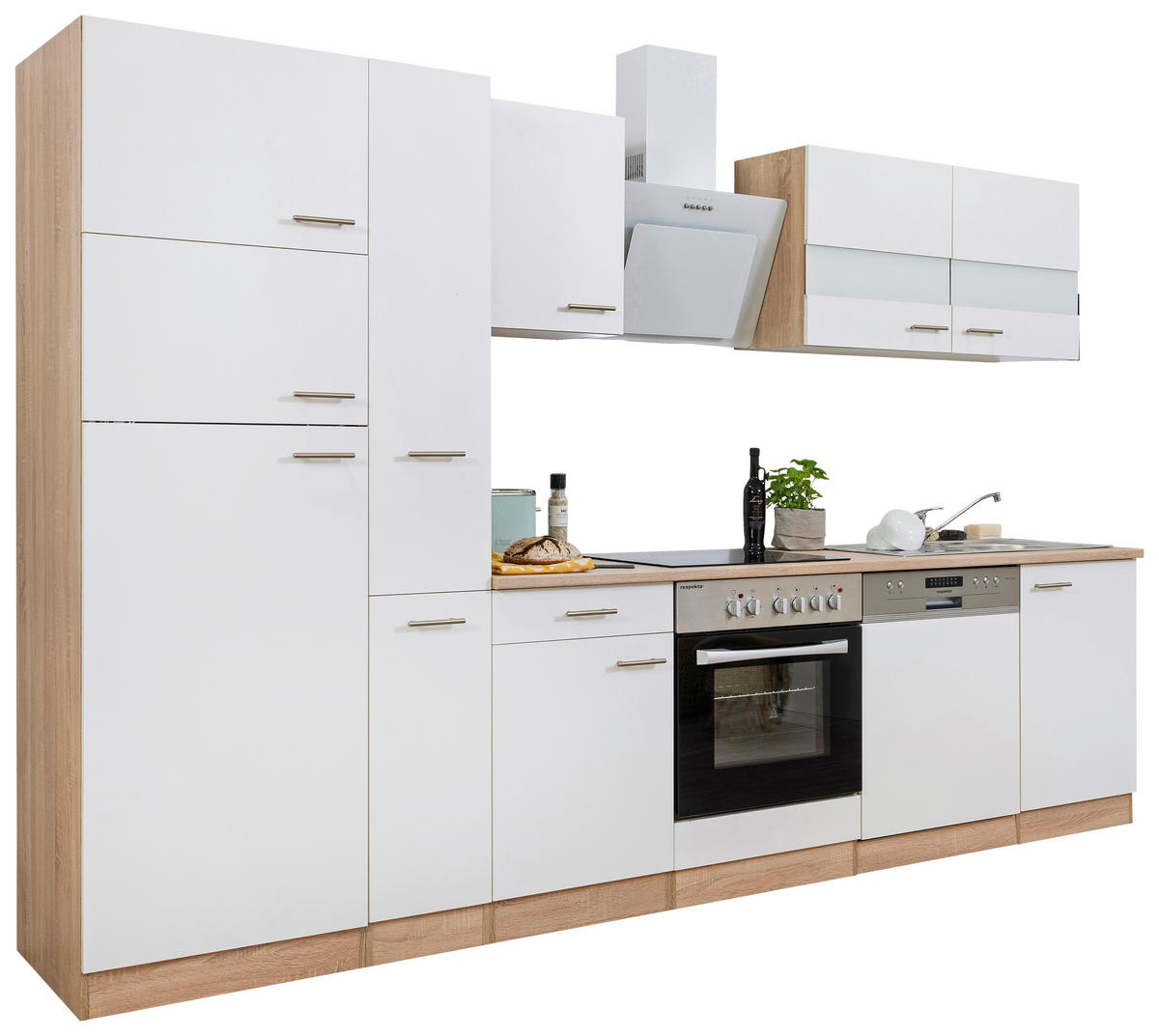 KÜCHENBLOCK 310 cm   in Weiss, Eichefarben  - Weiss/Eichefarben, Basics, Holzwerkstoff (310cm) - Respekta