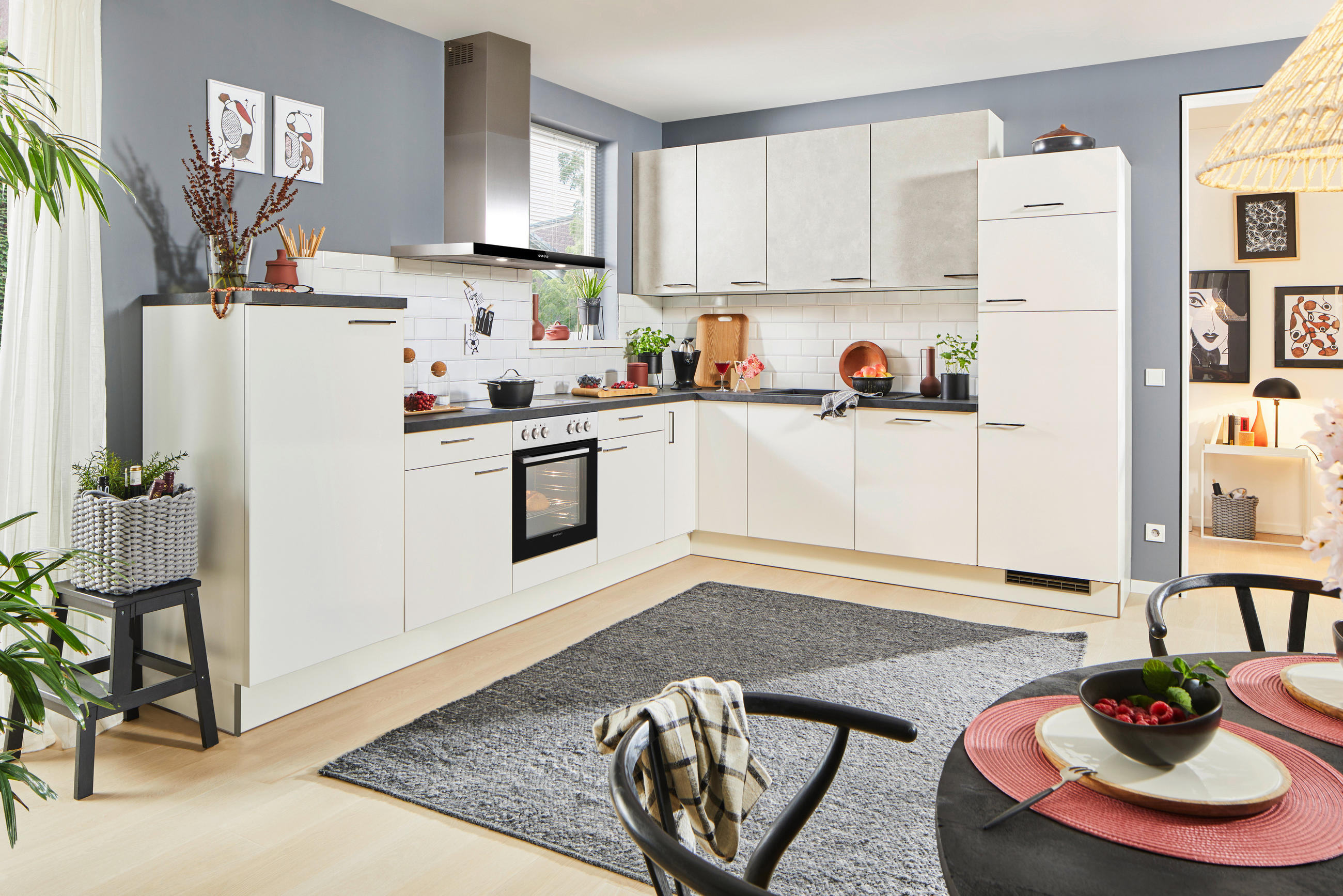 ECKKÜCHE 330/270 cm  in Weiß, Sandfarben  - Sandfarben/Schwarz, Design, Holzwerkstoff/Metall (330/270cm) - Xora