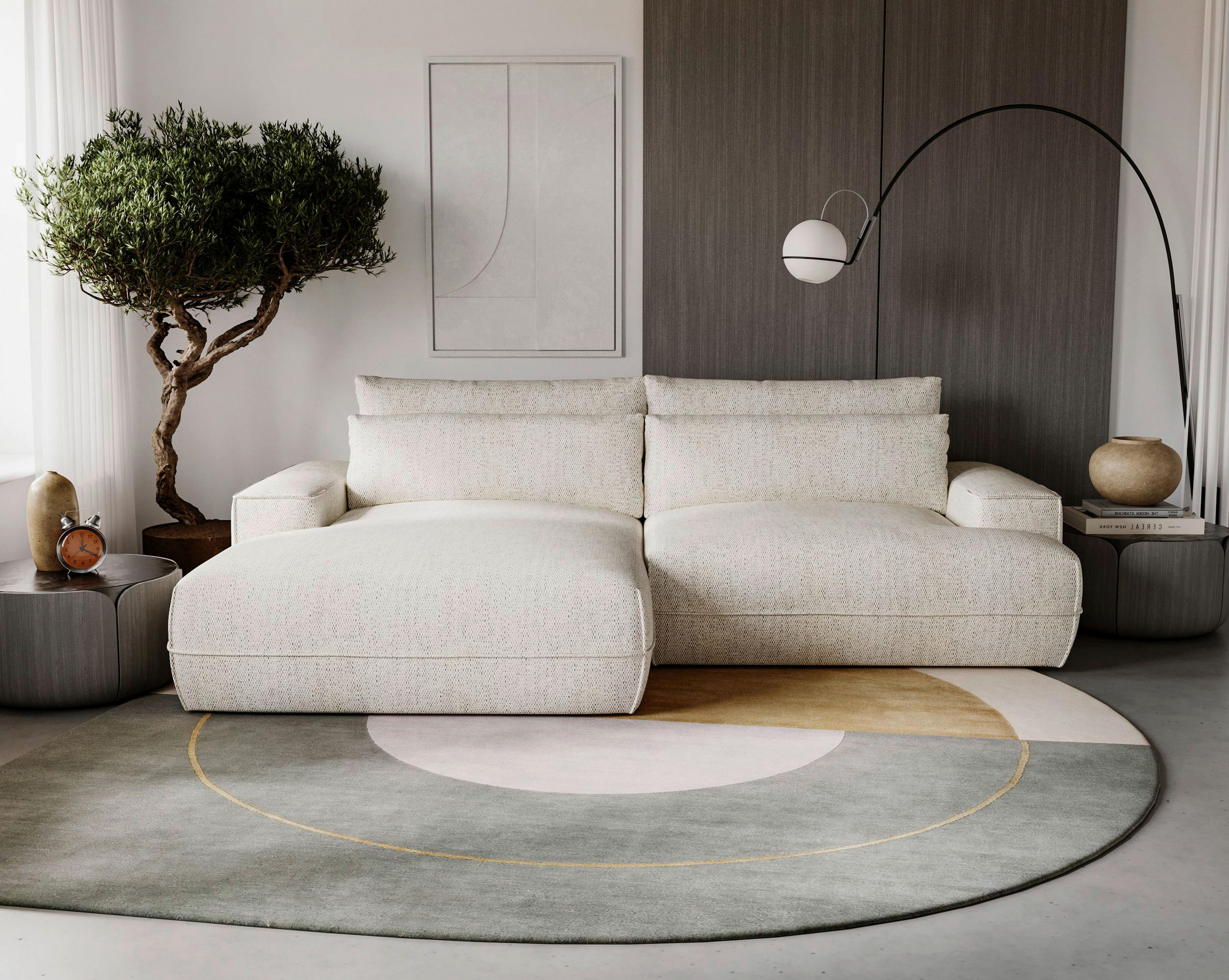 ECKSOFA in Struktur Beige  - Beige/Schwarz, Design, Kunststoff/Textil (156/272cm) - Livetastic