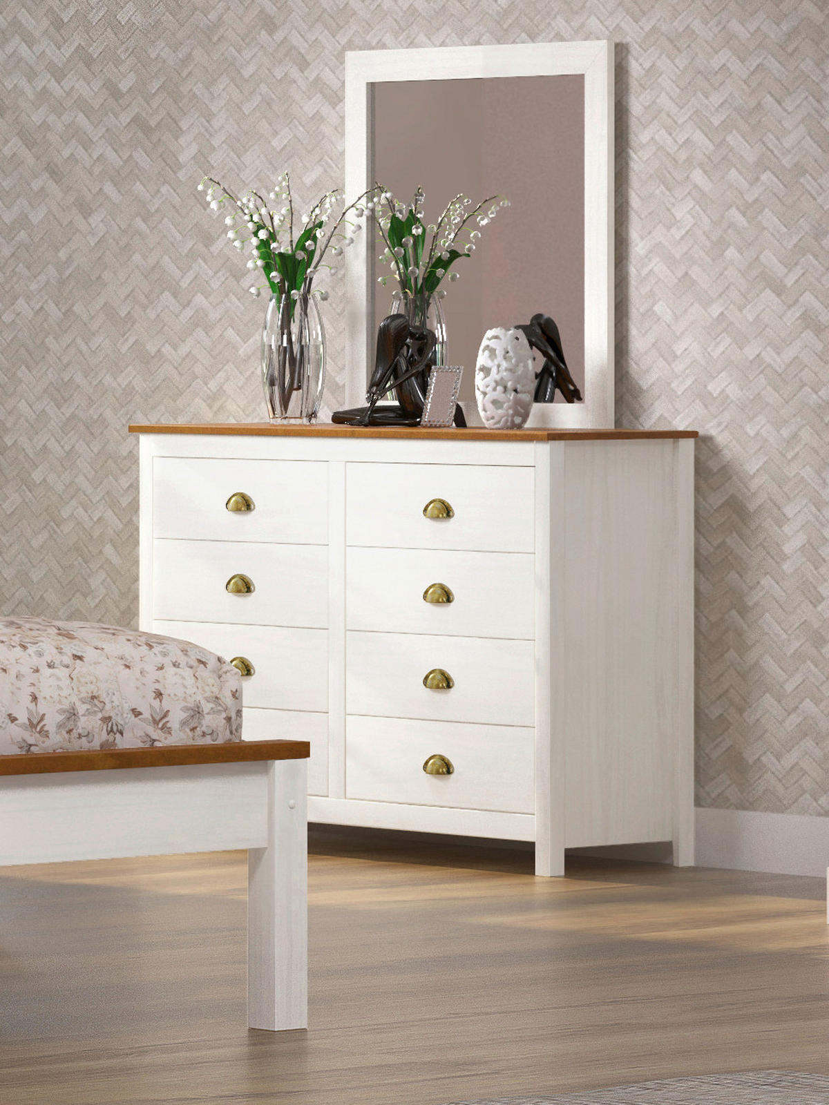 KOMMODE  in 125/85/41 cm  - Messingfarben/Weiß, Natur, Holz/Metall (125/85/41cm) - Livetastic