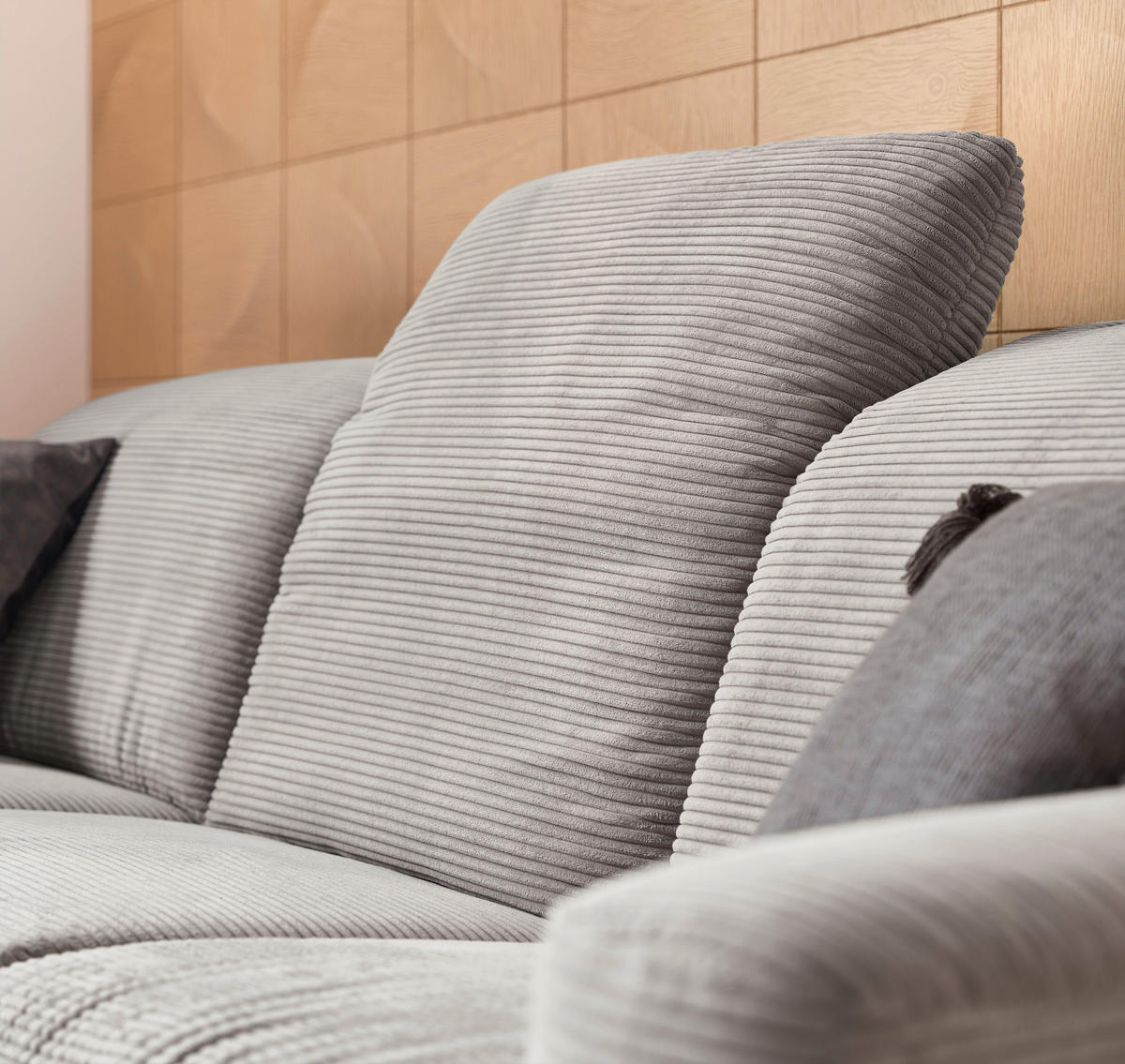 ECKSOFA Grau Cord  - Schwarz/Grau, KONVENTIONELL, Textil/Metall (180/266cm) - Hom`in