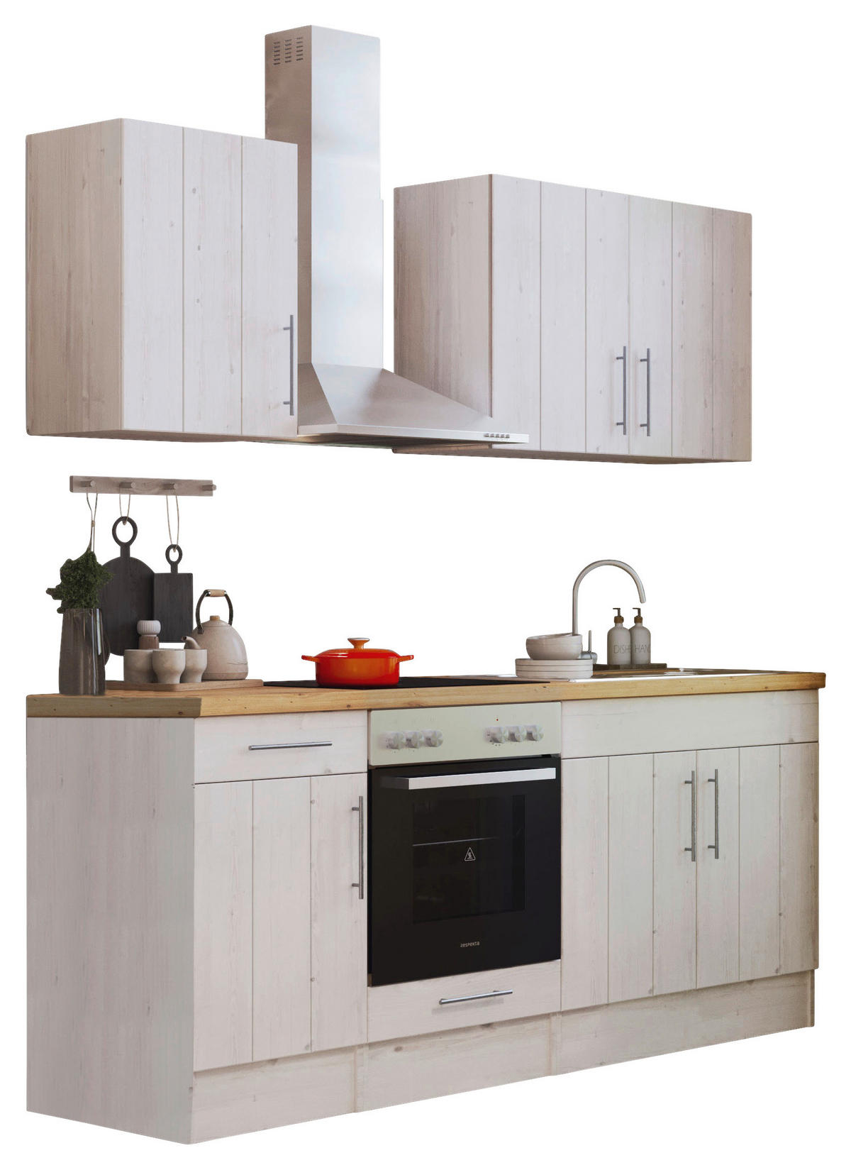 KÜCHENBLOCK 210 cm   in Weiss, Lärchefarben  - Wildeiche/Weiss, Romantik / Landhaus, Holzwerkstoff/Metall (210cm) - Respekta