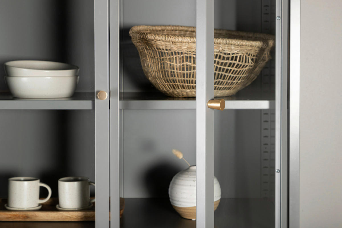 VITRINSKÅP  i ljusgrå  - ljusgrå, Design, metall/glas (80/190/41cm) - Livetastic
