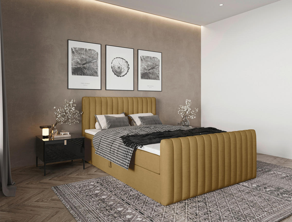 BOXBETT 140/200 cm  Senfgelb  - Senfgelb/Schwarz, Basics, Kunststoff/Textil (140/200cm) - Carryhome