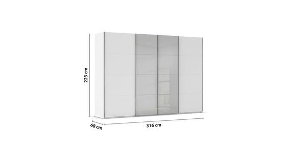 SCHWEBETÜRENSCHRANK 316/223/68 cm 4-türig Grau, Weiß - Chromfarben/Weiß, KONVENTIONELL, Glas/Holzwerkstoff (316/223/68cm) - Novel