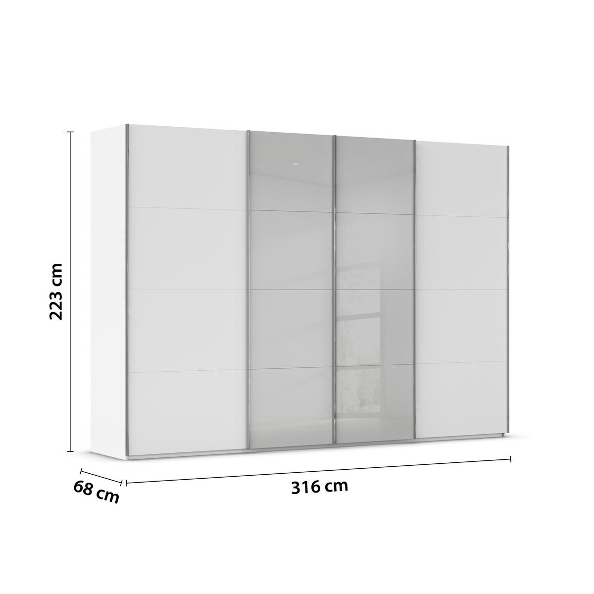 SCHWEBETÜRENSCHRANK 316/223/68 cm 4-türig Grau, Weiß  - Chromfarben/Weiß, KONVENTIONELL, Glas/Holzwerkstoff (316/223/68cm) - Novel