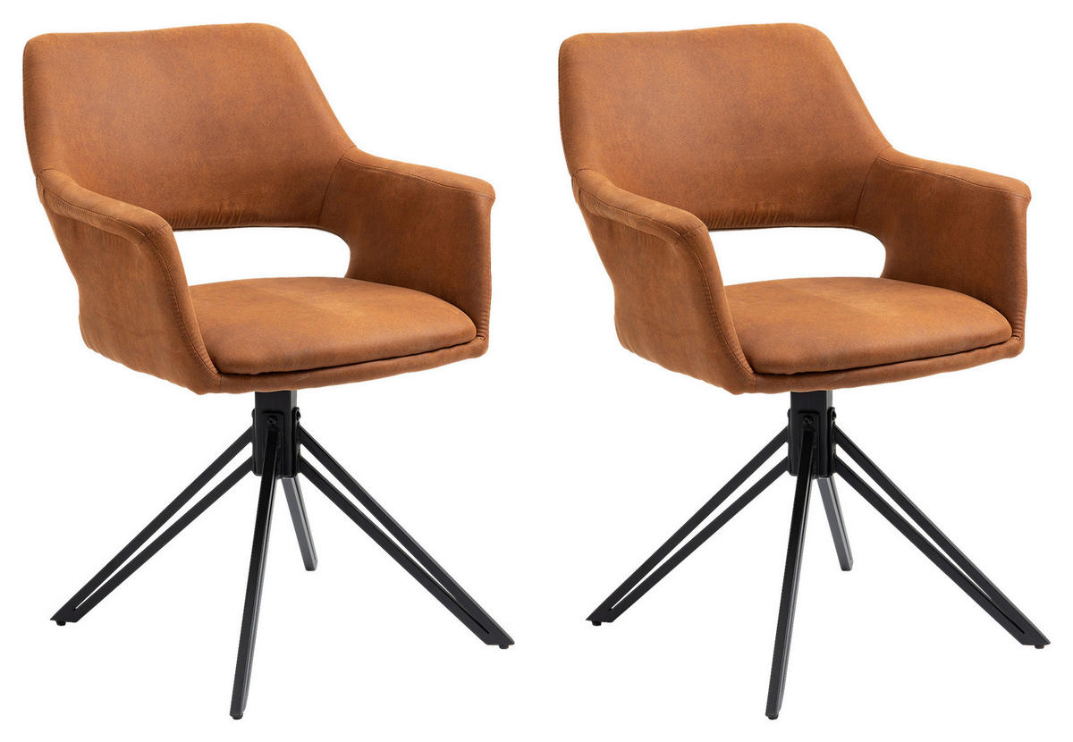 ARMLEHNSTUHL  Sitzfläche 360° drehbar   - Schwarz/Braun, KONVENTIONELL, Textil/Metall (57/84/61cm) - MID.YOU