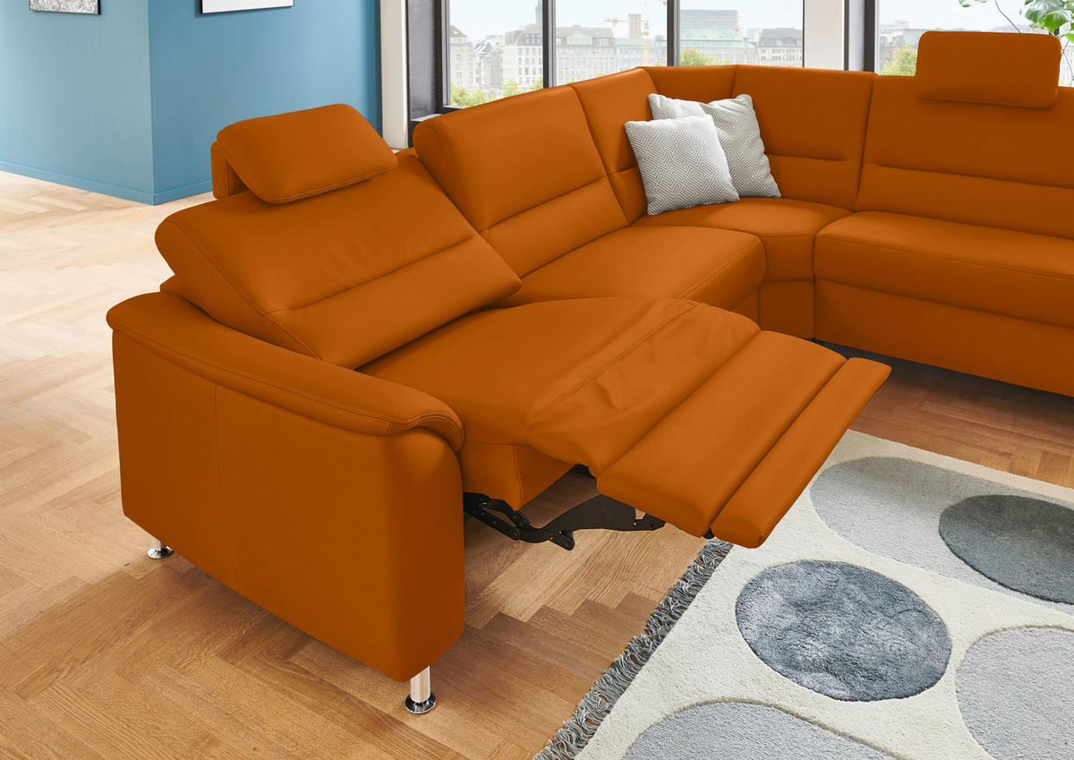 ECKSOFA in Echtleder Orange  - Alufarben/Orange, Konventionell, Leder/Metall (290/249cm) - Beldomo Premium