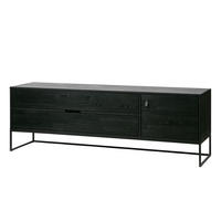 LOWBOARD  in 180/60,5/44 cm  - Schwarz, Design, Leder/Holz (180/60,5/44cm) - Livetastic