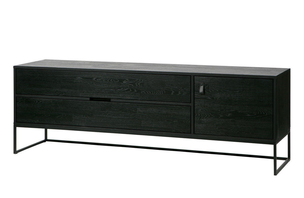 LOWBOARD  in 180/60,5/44 cm  - Schwarz, Design, Leder/Holz (180/60,5/44cm) - Livetastic