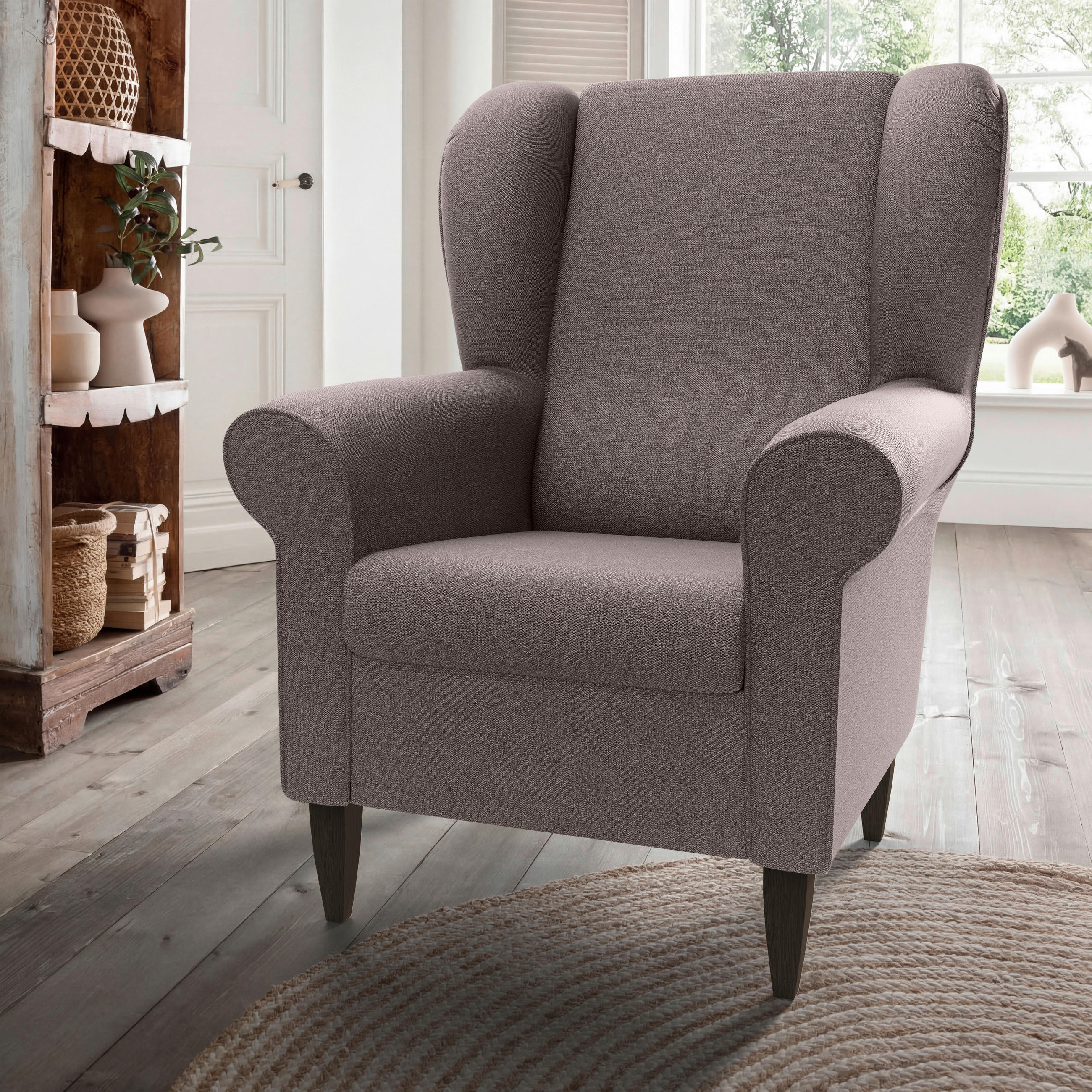 OHRENSESSEL Struktur Braun  - Wengefarben/Braun, Konventionell, Holz/Textil (80/102/86cm) - Livetastic