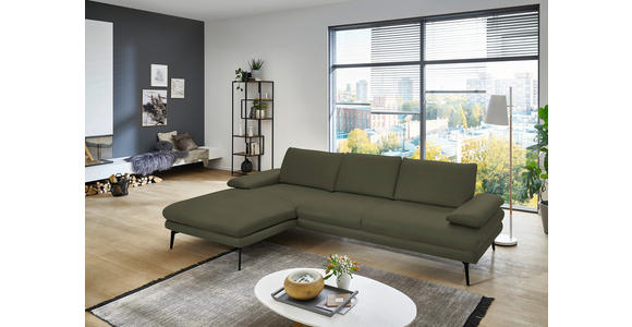 ECKSOFA in Echtleder Grün 180/310 cm - Schwarz/Grün, Design, Leder/Metall (180/310cm) - Dieter Knoll