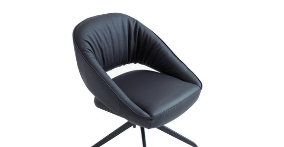 ARMLEHNSTUHL  Sitzfläche 360° drehbar, automatische Rückholfunktion  Echtleder  - Schwarz, Design, Leder/Metall (61/81/66cm) - Dieter Knoll