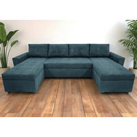 WOHNLANDSCHAFT TERMOLI in Cord Hellblau  - Schwarz/Hellblau, Design, Kunststoff/Textil (155/296/155cm) - MID.YOU