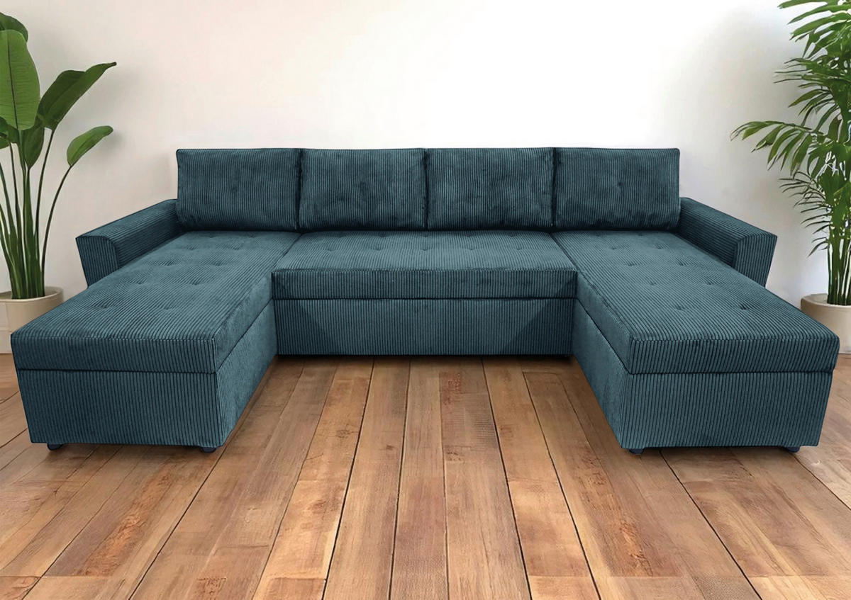 WOHNLANDSCHAFT TERMOLI in Cord Hellblau  - Schwarz/Hellblau, Design, Kunststoff/Textil (155/296/155cm) - MID.YOU