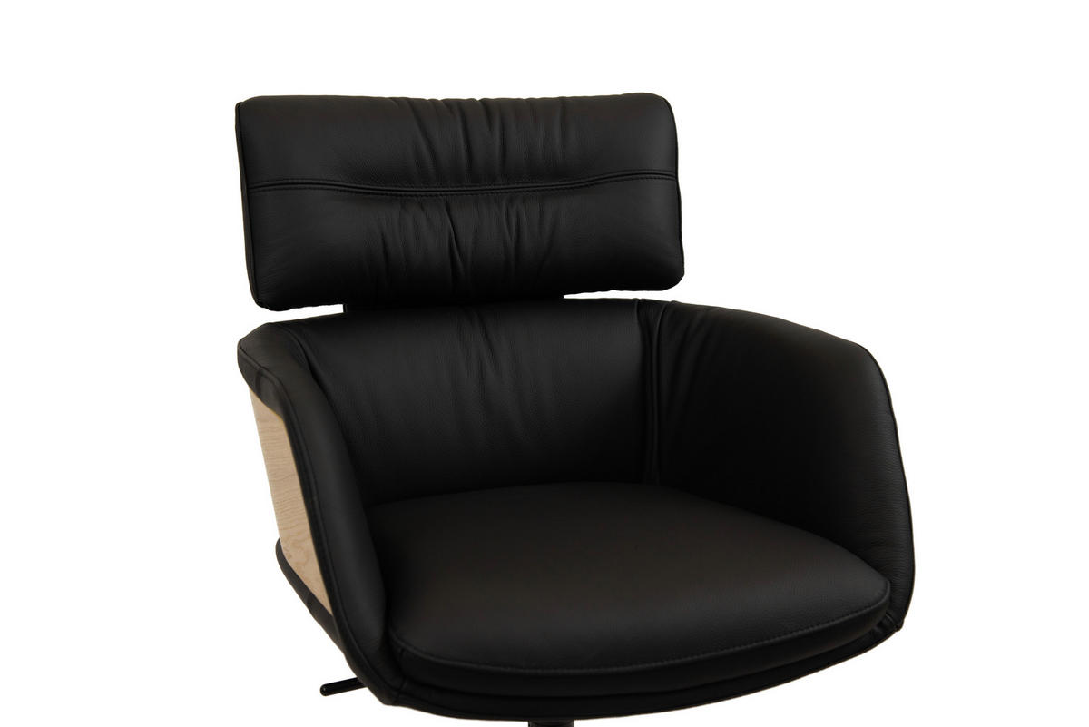 DREHSTUHL Schwarz, Eichefarben  - Eichefarben/Schwarz, Design, Leder/Holz (62/91/66cm) - Dieter Knoll