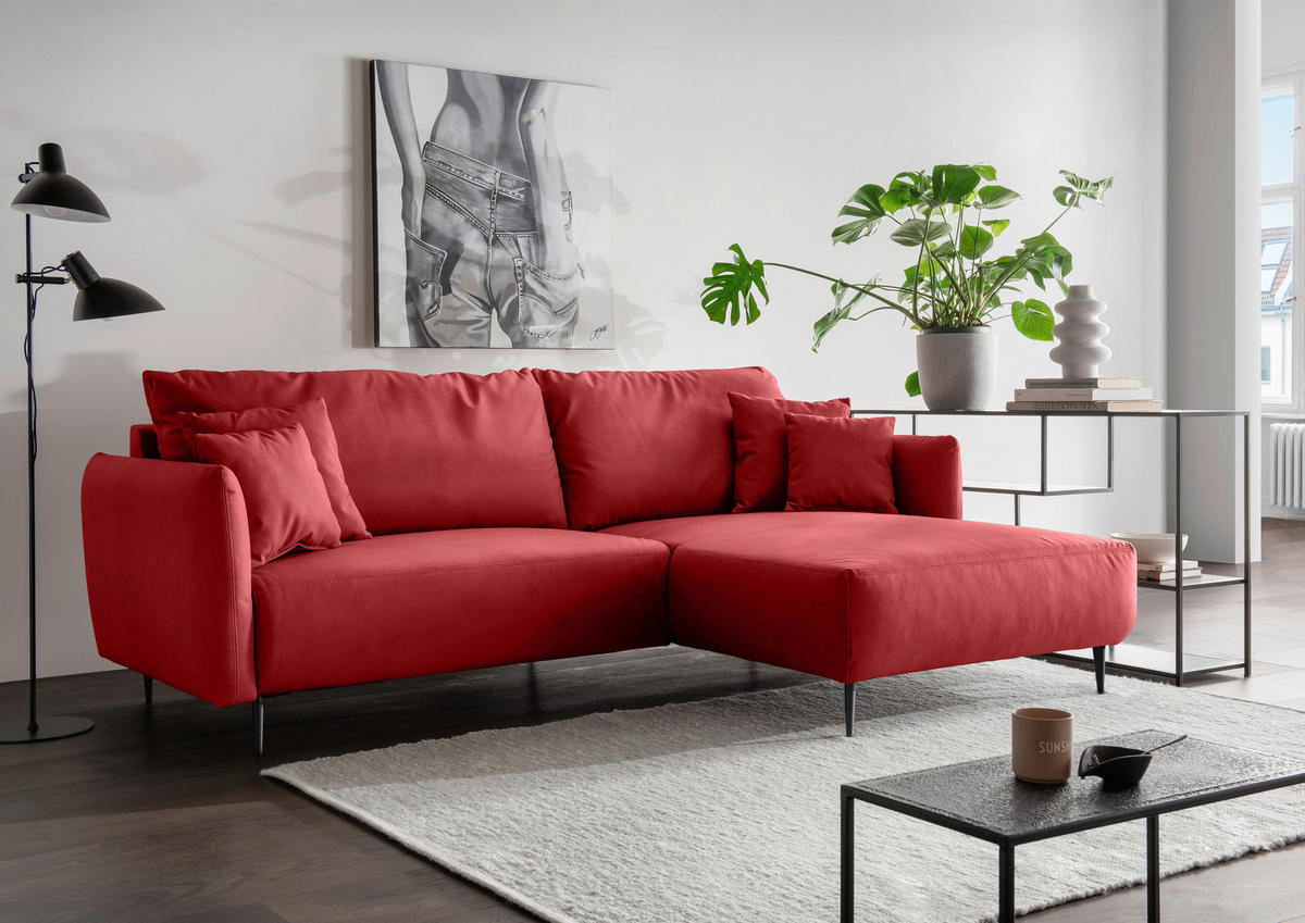 ECKSOFA in Lederlook Rot  178/264-302 cm  - Rot/Schwarz, Design, Textil/Metall (178/264-302cm) - Livetastic