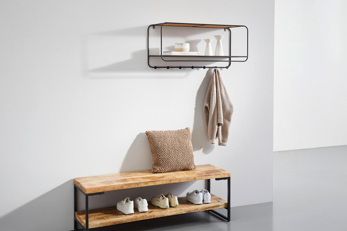 ŠATNÍ LIŠTA, 90/42/32.5 cm - černá/přírodní barvy, Lifestyle, kov/dřevo (90/42/32.5cm) - Livetastic