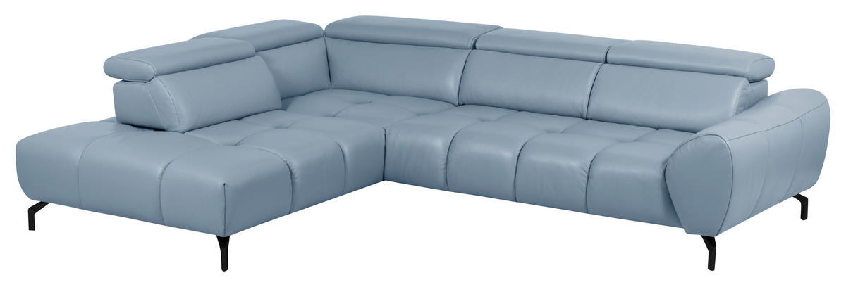 ECKSOFA AERO Graublau Echtleder Kopfteilverstellung, Rücken echt  - Graublau/Schwarz, MODERN, Leder/Metall (294/224cm) - Celina Home