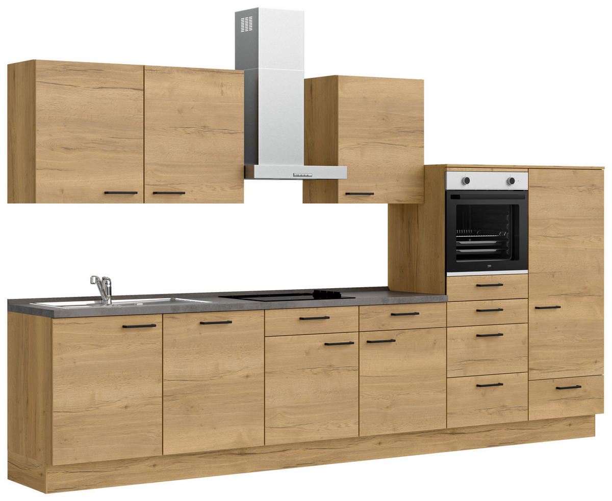 KÜCHENBLOCK 360 cm   in Eichefarben, Schieferfarben  - Schieferfarben/Eichefarben, MODERN, Holzwerkstoff/Metall (360cm) - Nobilia