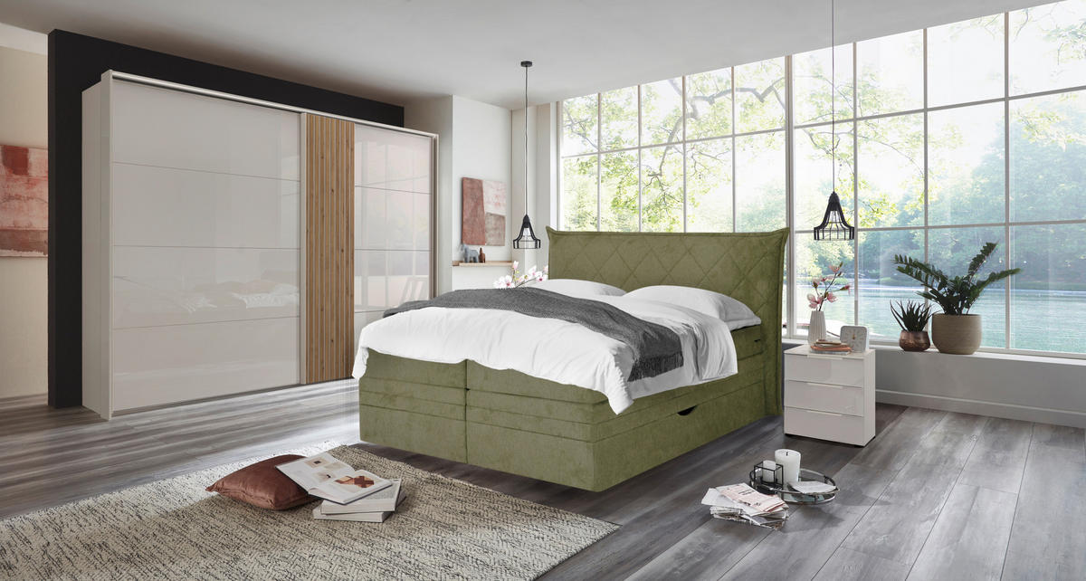BOXSPRINGBETT 160/200 cm  in Grün  - Schwarz/Grün, KONVENTIONELL, Holz/Textil (160/200cm) - Welnova