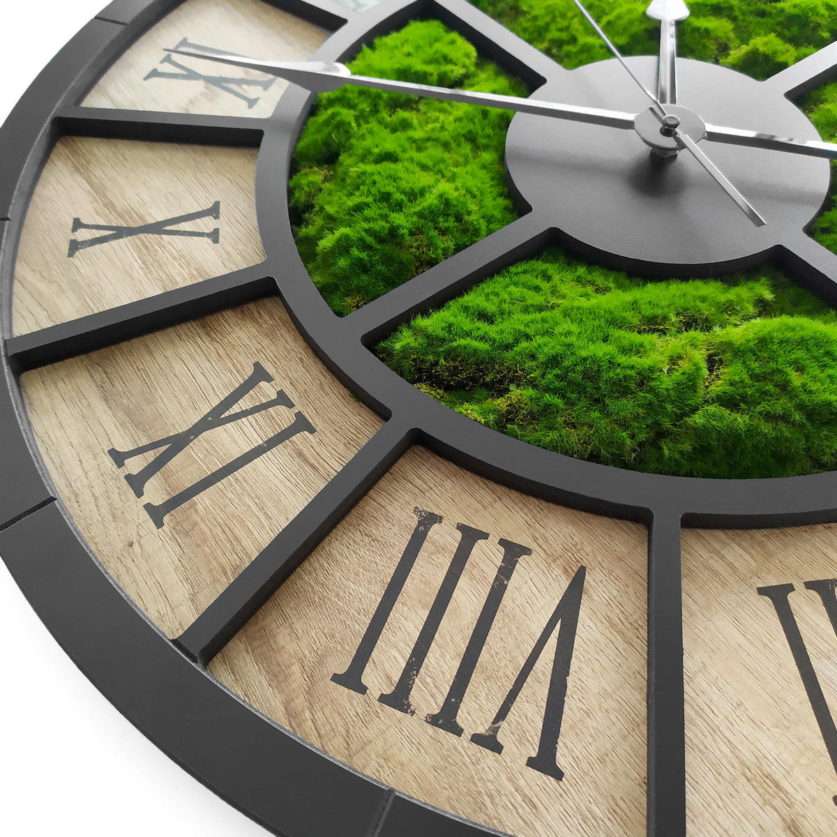 WANDUHR - Schwarz, Eichefarben, Dunkelgrün  - Dunkelgrün/Eichefarben, Basics, Holz/Kunststoff (57cm)