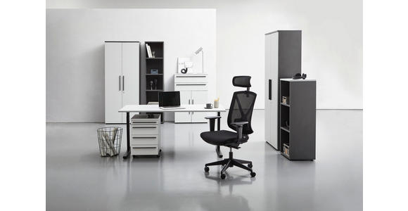 SCHREIBTISCH 160/80/70-80 cm in Hellgrau - Hellgrau/Schwarz, MODERN, Holzwerkstoff/Metall (160/80/70-80cm) - Novel