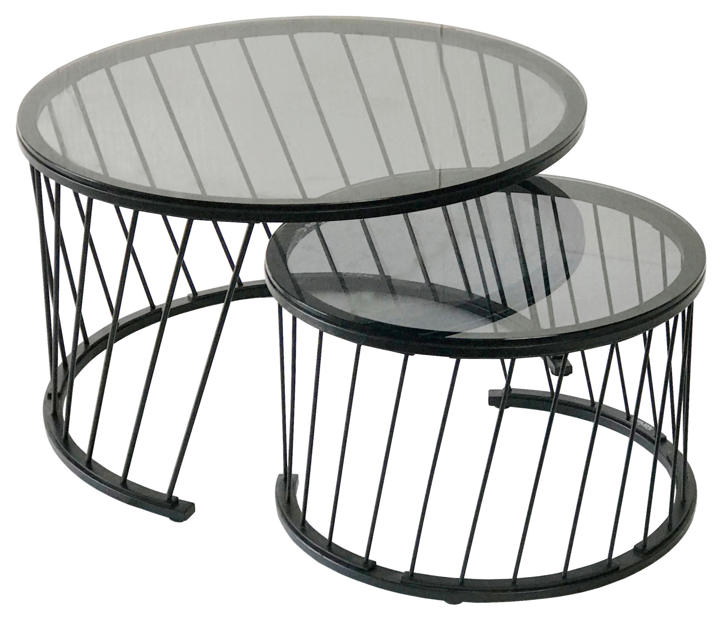 COUCHTISCHSET Farbglas 70/70/42 cm rund Grau, Schwarz  - Schwarz/Grau, Design, Glas/Metall (70/70/42cm) - Novel