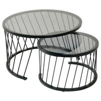 COUCHTISCHSET Farbglas 70/70/42 cm rund Grau, Schwarz  - Schwarz/Grau, Design, Glas/Metall (70/70/42cm) - Novel