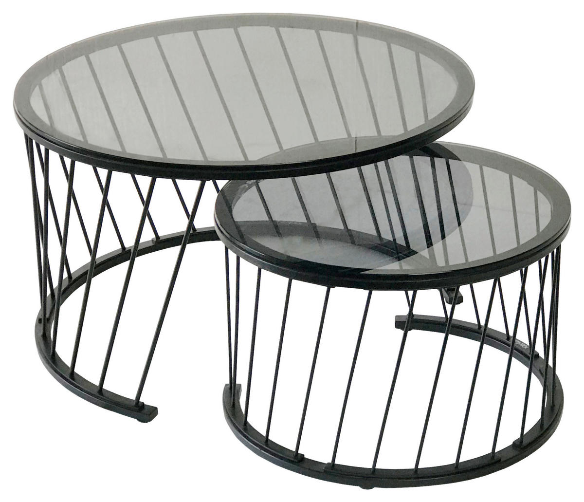 COUCHTISCHSET Farbglas 70/70/42 cm rund Grau, Schwarz  - Schwarz/Grau, Design, Glas/Metall (70/70/42cm) - Novel