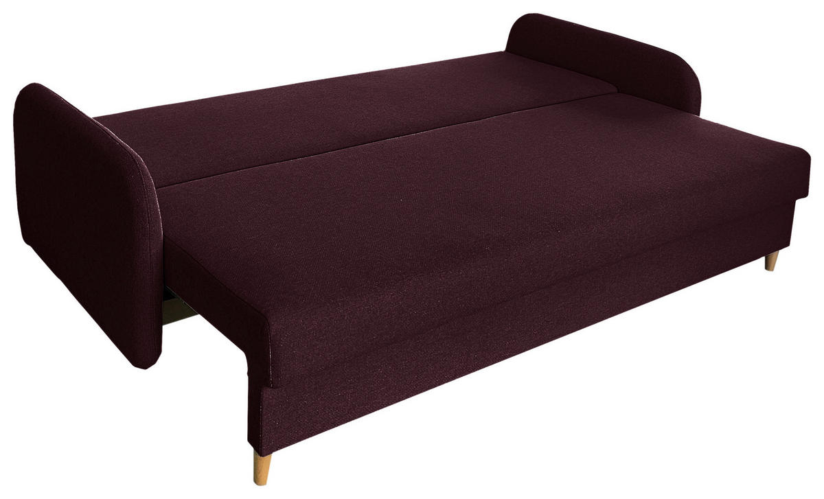 SCHLAFSOFA Flachgewebe Aubergine  - Aubergine/Schwarz, Design, Holz/Kunststoff (206/88/93cm) - MID.YOU