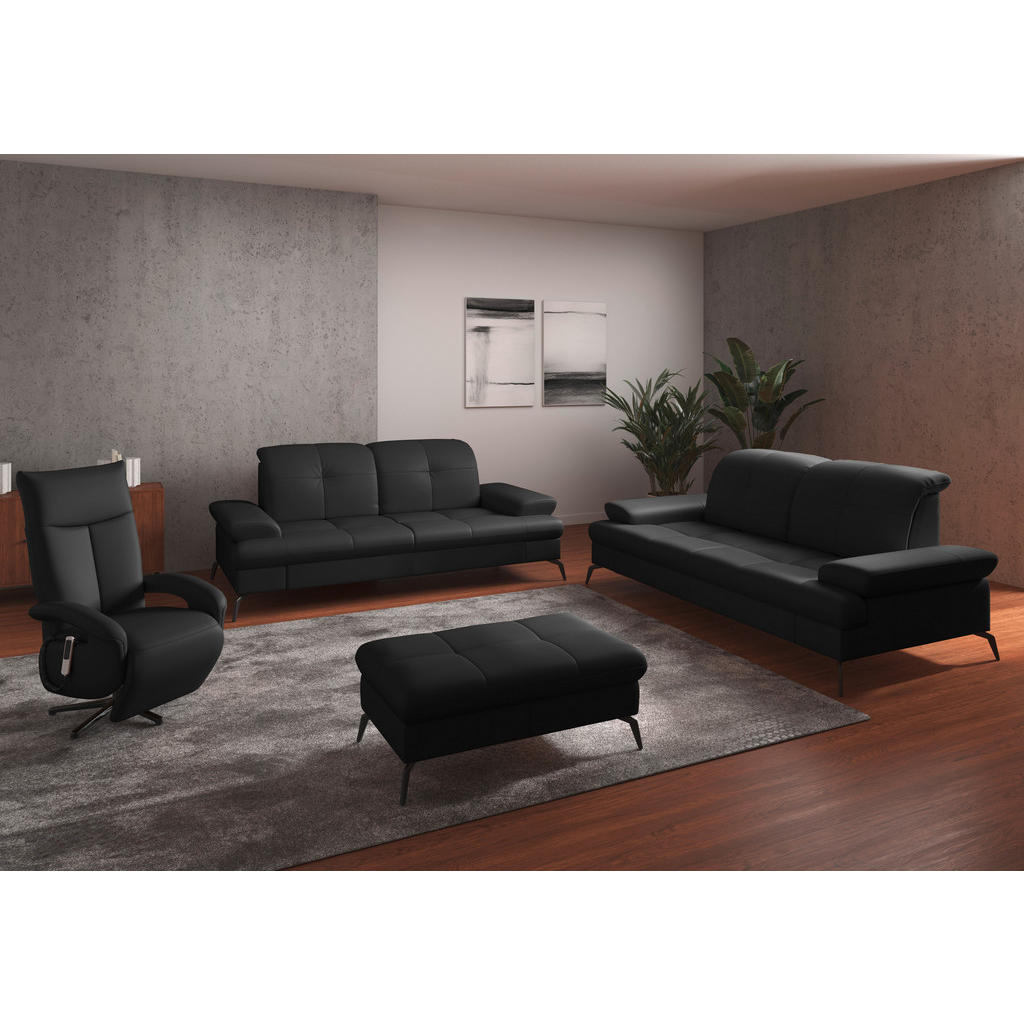 Thumbnail - Sit & More 3-Sitzer-Sofa, Schwarz, Leder, Echtleder, Nappaleder, 212x90x122 cm, Goldenes M, Made in Europe, DGM-Klimapak...