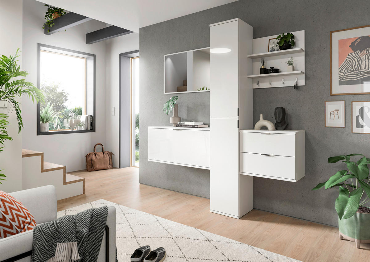 GARDEROBE 5-teilig  - Weiss Hochglanz/Weiss, Design, Holzwerkstoff (174cm) - Livetastic