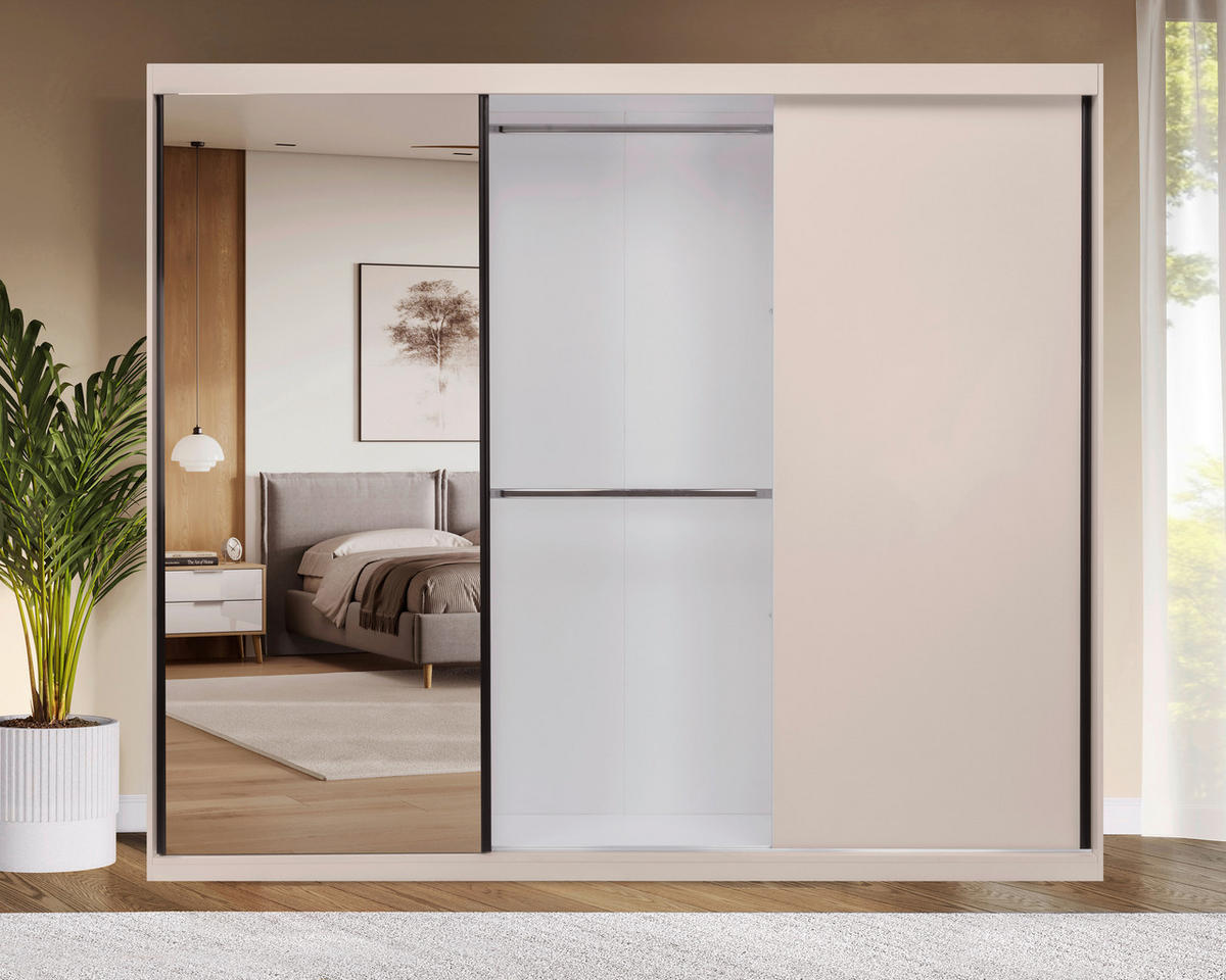 SCHIEBETÜRENSCHRANK 250/215/59,5 cm 3-türig  - Kaschmir/Schwarz, MODERN, Holzwerkstoff/Metall (250/215/59,5cm) - MID.YOU