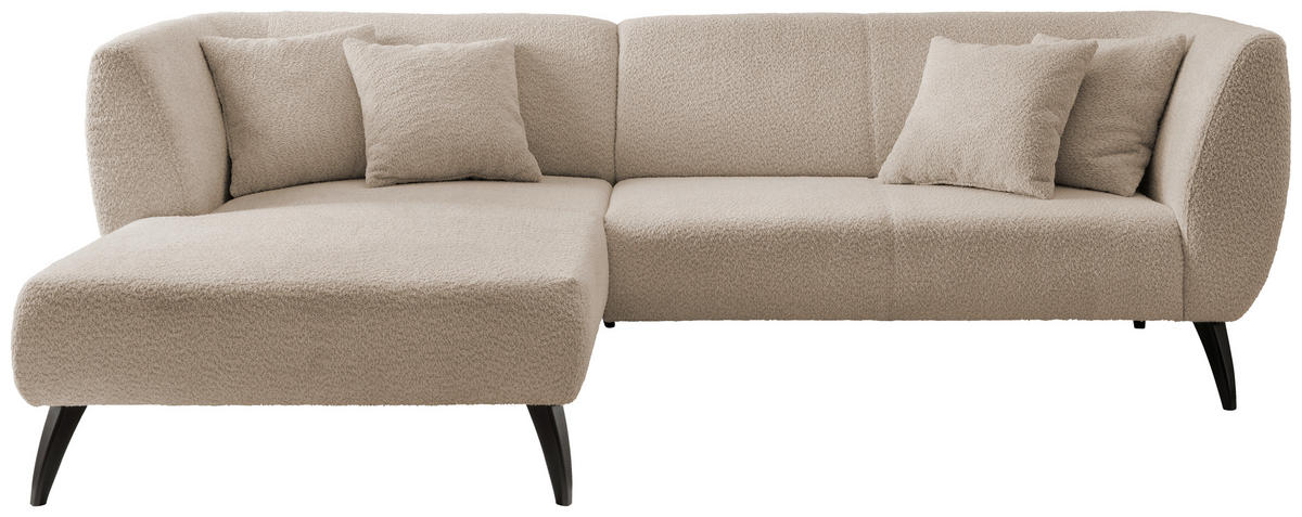 ECKSOFA in Bouclé Beige  - Beige/Schwarz, Modern, Holz/Textil (160/264cm) - MID.YOU